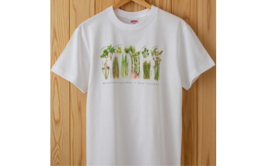 世界で唯一!着る山菜!!【山菜図鑑Tシャツ・白】綿100%　XLサイズ