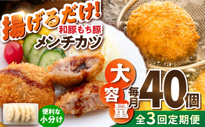 
            【全3回定期便】メンチカツ 40個 3.4kg メンチ 国産 ブランド豚 和豚 もち豚 マルシン 精肉店直営 定期便 冷凍便【有限会社丸伸商事】 [AKFH039]
          