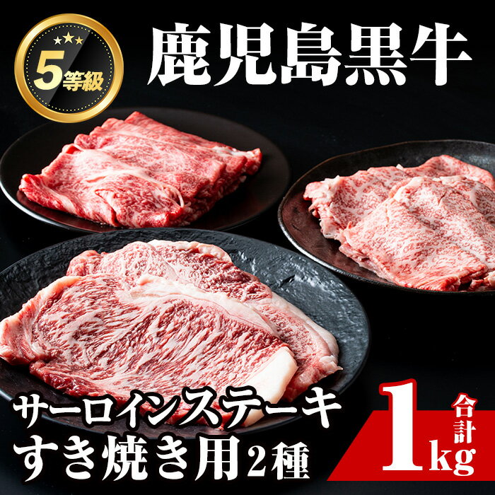 【ふるさと納税】＜E-301＞肉質最高ランク等級5等級　鹿児島黒牛サーロインステーキ(2枚)・すきやき(4〜5人前)セット(計1kg) 牛肉 国産 ステーキ 黒牛 すき焼き 詰め合わせ セット ブランド牛 おかず BBQ 焼肉 晩御飯 【JA鹿児島いずみ】