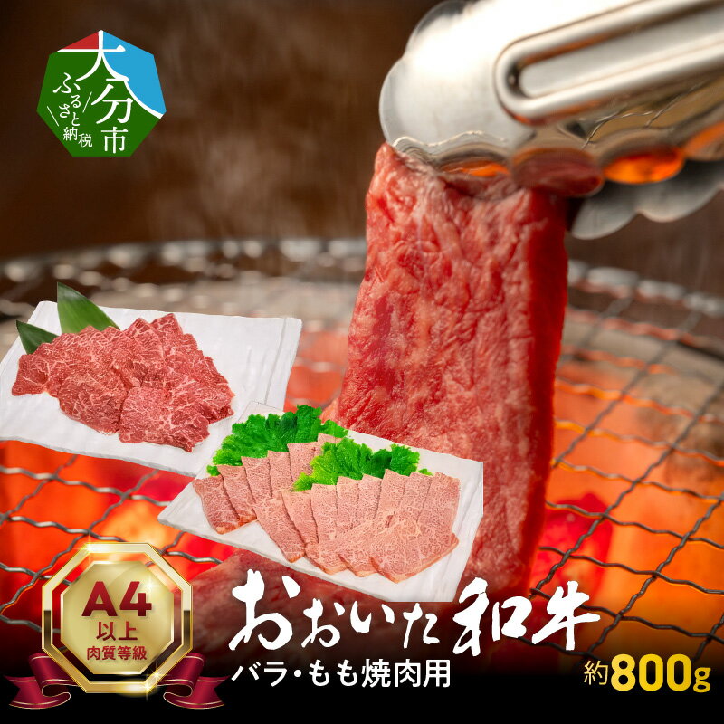【ふるさと納税】おおいた和牛バラ・もも焼肉用 合計約800g 黒毛和牛 肉質A4等級以上 牛肉 バラ もも肉 焼肉 牛バラ肉 牛もも肉 国産 豊後牛 おおいた和牛 和牛 ブランド牛 大分県産 A4ランク A5ランク 贈答 冷凍 大分 バーベキュー BBQ 食べ比べ 豪華 セット A01119