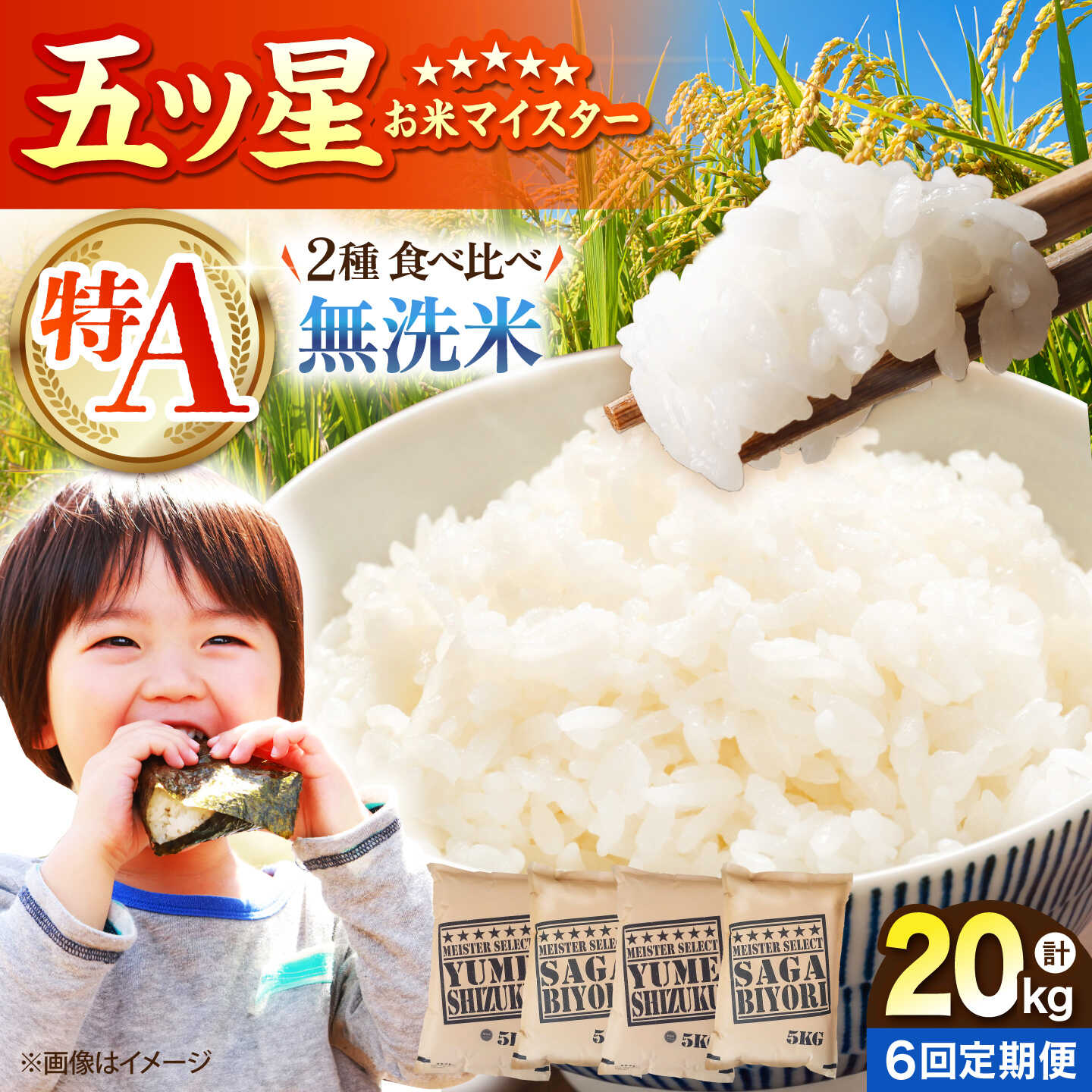 【ふるさと納税】【全6回定期便】 無洗米 食べ比べ さがびより・夢しずく 20kg（各5kg×2袋）【五つ星お米マイスター厳選】特A米 特A評価[HBL153]