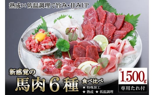 【令和7年10月出荷分】厳選 馬肉 盛り合わせ 6種 1500g 1.5kg 赤身 フタエゴ ハツ サガリ ユッケ コウネ 特許製法 氷温熟成 低温調理 レア 小分け 焼くだけ簡単 専用醤油 タレ付 真空パック レビューキャンペーン 対象品 熊本 小国町
