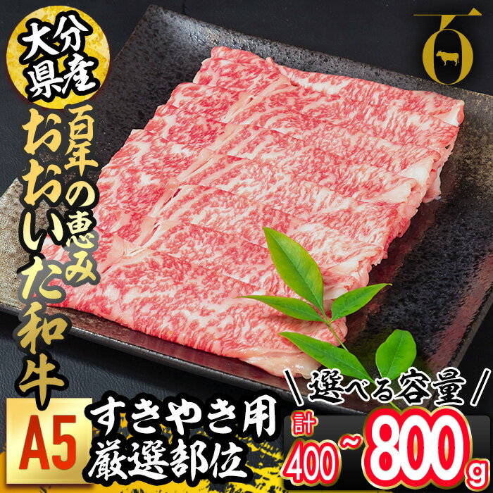 【ふるさと納税】＜内容量が選べる＞百年の恵み おおいた和牛 A5 すき焼用 厳選 部位(計400g・計800g) 国産 牛肉 肉 霜降り ロース 肩ロース もも 肩 和牛 ブランド牛 すき焼き 冷凍 【FS02・FS03】【 (株)トキハインダストリー】