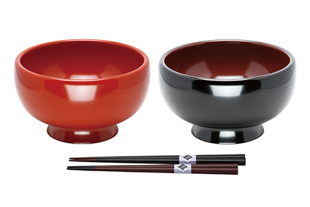 川連漆器 夫婦稲庭うどん椀 箸付 漆器 漆器 漆器 漆器 【(株)阿部健吉商店】[D5301]