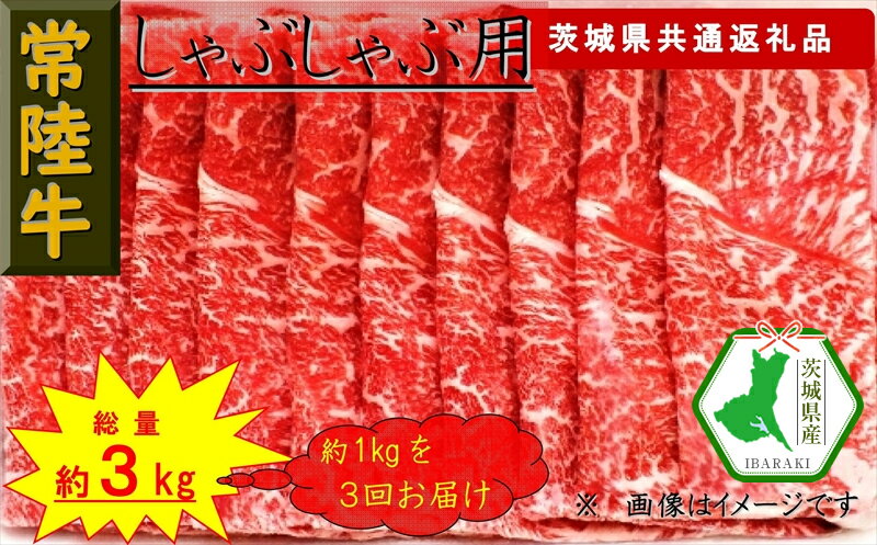 【ふるさと納税】【3か月定期便】【常陸牛】しゃぶしゃぶ用肉 約1kg【定期便】計3回 総量約3kg（茨城県共通返礼品）【常陸牛　茨城県産　日立市】
