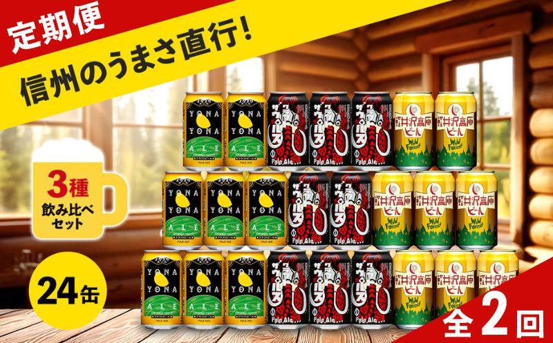 
            【定期便2ヶ月】クラフトビール 350ml 3種24本 飲み比べ セット 【 定期便 ヤッホーブルーイング よなよなエール クラフトザウルス ペールエール 軽井沢高原ビール クラフトビール 地ビール 缶ビール ビール びーる 350 缶 24缶 長野 長野県 佐久市 】
          