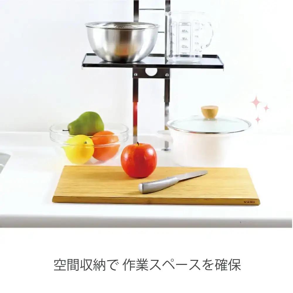 突っ張りキッチンラック ステンレス棚3段 キッチン収納 燕三条製 [川口工器]