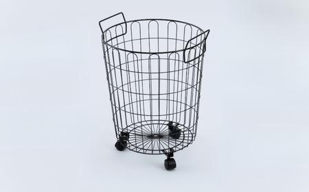 服がひっかからない ランドリーバスケット キャスター付き ブラック 【022S046】