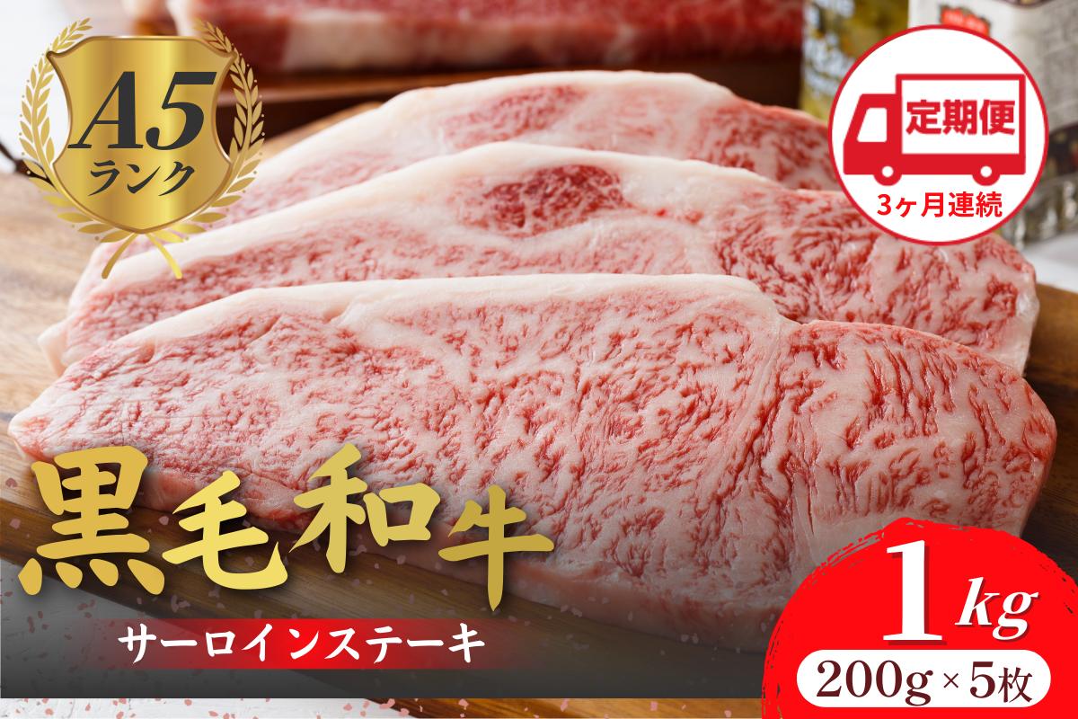 
            【定期便 全3回】黒毛和牛 A5ランク サーロインステーキ 200gx5枚 1kg 冷蔵 牛肉 和牛 サーロイン さーろいん 和牛サーロインステーキ さーろいんすてーき ステーキ すてーき a5 5枚 1キロ
          