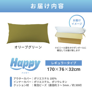 【オリーブグリーン】ソファにもベッドにも◎軽量＆万能ビーズクッション｜ハッピーレギュラー / 椅子 インテリア 雑貨 クッション しっかり生地 少し固め カラバリ リラックス 手作り 国産 [aw05