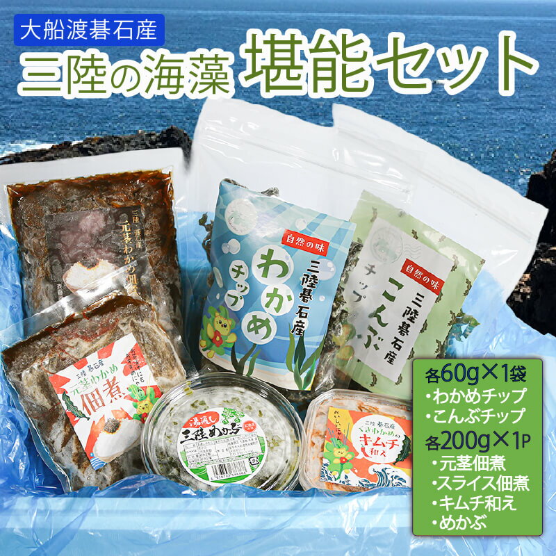 【ふるさと納税】 三陸の海藻 堪能セット 6種 ( わかめチップ こんぶチップ 元茎わかめ佃煮 元茎わかめスライス佃煮 茎わかめのキムチ和え きざみめかぶ ) 小分け キムチ メカブ めかぶ 佃煮 常温 冷凍 保存食 おかず ごはん ご飯 惣菜 海藻 三陸 三陸産 岩手県 大船渡市