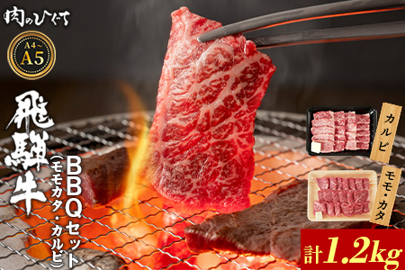 飛騨牛 BBQセット（カルビ・モモカタ） 計1.2kg A5 A4 国産 牛 黒毛和牛 和牛 牛肉 カルビ もも モモ カタ 肩 かた 豪華 ギフト 贈答 肉のひぐち
