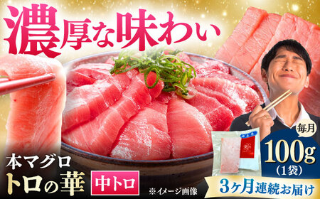 【全3回定期便】対馬産 本マグロ 中トロ100g ≪対馬市≫【桐谷商店】 トロの華 対馬 新鮮 マグロ 中トロ トロ 鮪 刺身[WAQ116]