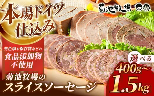 
                  【選べる内容量】岩手町「菊池牧場のスライスソーセージ」詰め合わせ 400g 500g 1kg  1.5kg ソーセージ 4種 5種 添加物不使用 牛肉 豚肉 セット おかず つまみ ギフト 贈り物 お中元 お歳暮 肉 お肉 冷凍 岩手県 岩手町 菊池牧場
                