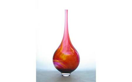 【ギフト用】＜ガラス作家 西川 慎＞鶴首花入れ「夕映え」 吹きガラス 硝子 ガラス 花器 花瓶 西川慎 インテリア 贈り物 ギフト F6L-131