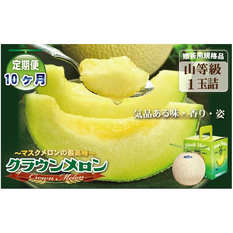【ふるさと納税】【10ヶ月定期便】クラウンメロン（山等級）1玉入 　果物 フルーツ デザート メロン マスクメロン 青肉 高級 ギフト 贈り物 静岡県産 袋井市
