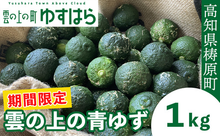 【期間限定】雲の上の青ゆず（１ｋｇ）ユズ 柚子 農薬化学肥料不使用 果物 柑橘 産地直送 ゆずジャム ゆず茶 高知県産 常温便