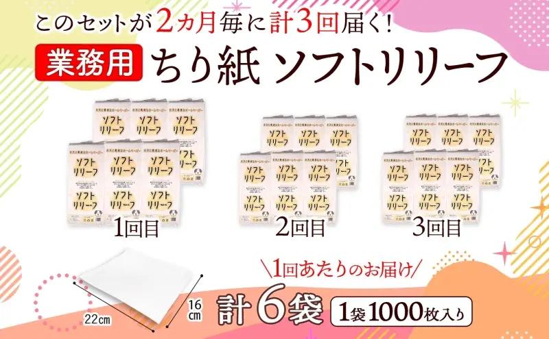 定期便 2ヶ月毎3回お届け ちり紙 リリーフ 1000枚×6袋 紙 無香料 ティッシュペーパー 落とし紙 ペーパー 紙 紙製品 日用品 消耗品 紙製品 ストック 備蓄 生活必需品 エコ まとめ買い ト
