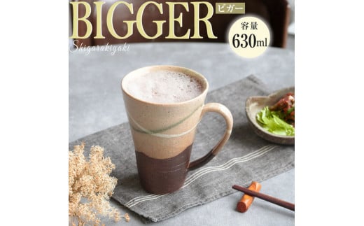 信楽焼 ビアジョッキ ソリ型マグカップ 630ml（やまあい）