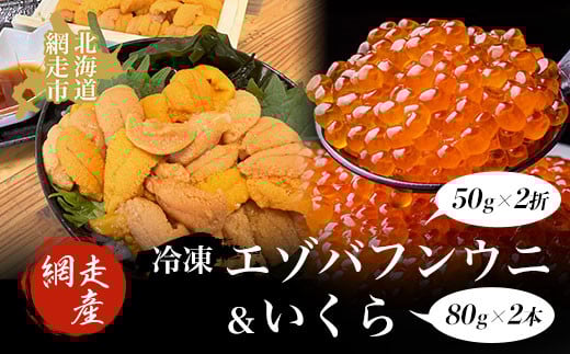 
            【先行予約】冷凍エゾバフンウニ50g×2折＋いくら80g×2本セット（網走市産）（2025年5月15日以降発送） 【 ふるさと納税 人気 おすすめ ランキング うに ウニ 雲丹 エゾバフンウニ バフンウニ 2折 うに丼 ウニ丼 いくら醤油漬 イクラ醤油漬 いくら醤油漬け 鮭 鮭卵 いくら 鮭イクラ 鮭いくら 海鮮 新鮮 海鮮丼 オホーツク 北海道 網走市 送料無料 】 ABAO2004
          