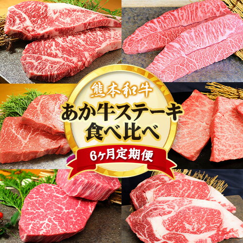 【ふるさと納税】【6ヶ月定期便】熊本あか牛 あか牛 ステーキ 食べ比べ 定期便6回（6ヶ月）《お申込み月の翌月から出荷開始》有限会社 三協畜産 サーロイン ミスジ ランプ イチボ 三角バラ ヒレ リブロース あか牛のたれ付き
