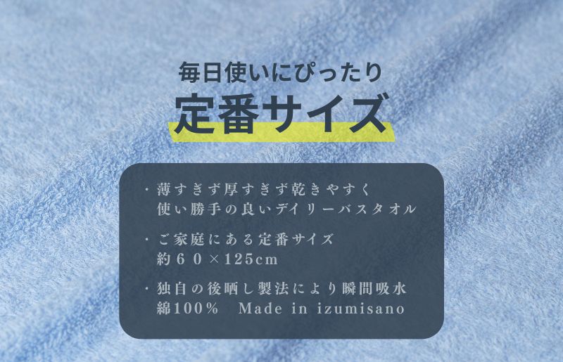 カラーバスタオル 4枚 （ブルー）【泉州タオル 国産 吸水 普段使い シンプル 日用品 家族 ファミリー】 010B1355