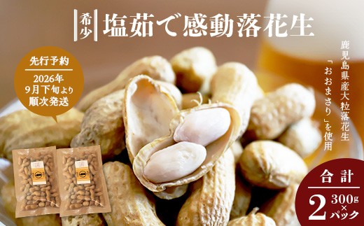 【先行予約 2026年9月下旬～順次発送】鹿児島県産 塩茹でジャンボ落花生（おおまさり） 300g×2パック 冷凍 FR-3｜鹿児島県 南大隅町