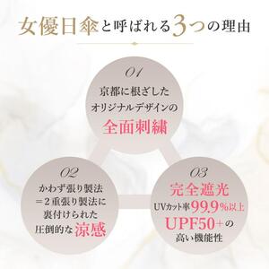 【シノワズリーモダン京都】女優日傘プレミアム 芍薬刺繍かわず張り逃熱日傘（ベージュ）