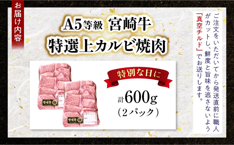 【新鮮チルド】宮崎牛特選 上カルビ焼肉 合計600g（2パック）