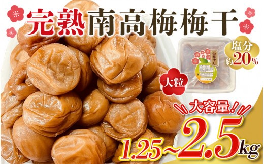 
                  ＼ チョイス梅干しランキング1位！ ／  【選べる容量】訳あり品 数量限定 完熟南高梅 梅干し 1.25kg or 2.5kg(1.25kg×2個)  2L ~ 3L サイズ / 梅 梅干し 梅干 訳あり わけあり ワケアリ 昔ながら まろやか 無添加 塩分濃度約20％  無添加人気 大容量 2.5キロ 大粒 肉 厚 お米 おにぎり 焼酎 梅酒 自家栽培 健康
                