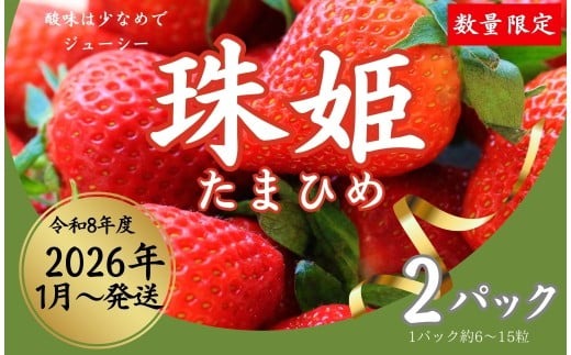 【数量限定】2026年予約販売開始 珠姫（たまひめ）×２パック 先行予約 早期終了予定あり いちご 苺 イチゴ ブランド 旬 産地 直送 フレッシュ 新鮮 いちご農家 めいとく農園 奈良県 奈良市 奈良 なら
