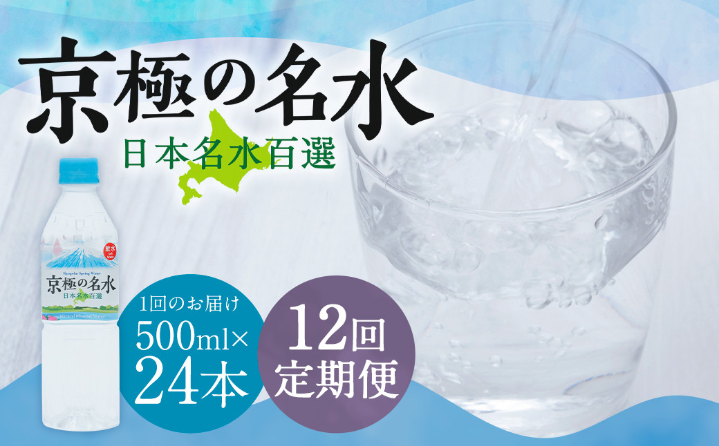 
                  【12回定期便】羊蹄のふきだし湧水 「京極の名水」 500ml×24本 （1ケース）  軟水 水 みず ペットボトル 名水 ミネラルウォーター 飲料水 水 お取り寄せ 国産 定期便 長期保存 北海道 羊蹄山 京極町 
                
