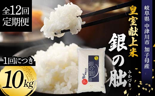 ＜テレビで紹介されました！＞令和8年産 新米【全12回定期便】皇室献上米『銀の朏』10kg 中津川市加子母産 栽培期間中化学肥料不使用 お米 新米 精米 F4N-2895