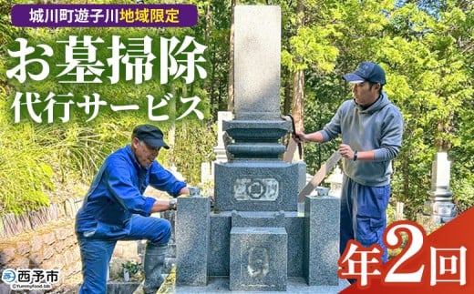 ＜遊子川地域限定 お墓掃除代行サービス（年2回）＞ 2基 墓所 墓石 お掃除 清掃 雑草取り ゴミ拾い 代理 代行 お手入れ お供え 供養 花立 線香台 水鉢 雑草取り お墓参り お手入れ 遊子川ゲストハウス コッコロん 愛媛県 西予市