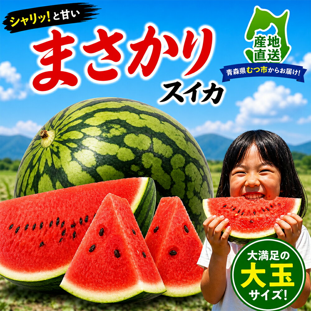 【ふるさと納税】【期間限定発送】先行予約 スイカ1玉7～9kg(2Lサイズ以上)　まさかりスイカ 西瓜 大玉スイカ すいか 果物 フルーツ 糖度12度以上 ふるさと納税 スイカ 青森県産