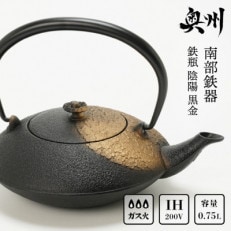 南部鉄器 鉄瓶 陰陽 黒金 0.75L IH調理器 伝統工芸品  [AK030]