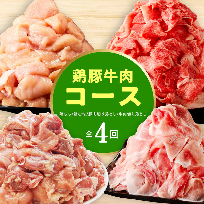 【ふるさと納税】鶏豚牛肉コース 国産肉 鶏モモ肉 鶏ムネ肉 豚肉切り落とし 国産牛肉 切り落とし 定期便 4回 小分け パック 氷温熟成 味付け 冷凍 鶏肉 豚肉 牛肉 炒め物 肉じゃが カレー 唐揚げ 豚丼 豚汁 お弁当 おかず 時短 料理 大阪府 泉佐野市 送料無料 肉の泉佐野