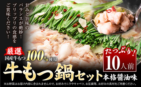 もつ鍋 もつ鍋セット10人前(2人前×5セット)  本格醤油味 ちゃんぽん付き 国産牛小腸100％使用 送料無料《30日以内に出荷予定(土日祝除く)》 牛もつ 唐辛子 ニンニク セット 博多 国産 ヤマタカ醤油 牛 冷凍食品 冷凍 鍋 鍋セット