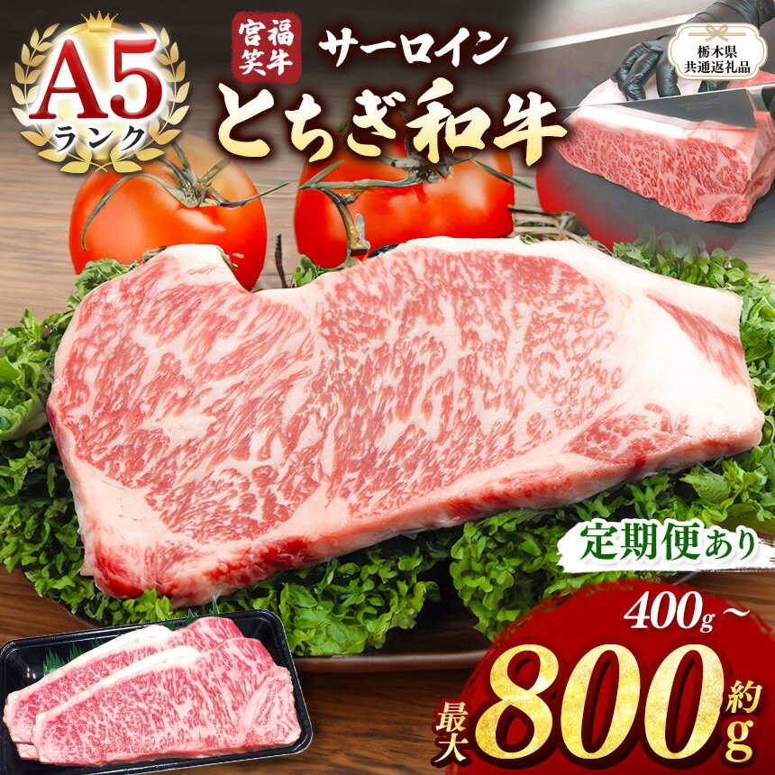 【ふるさと納税】宮福笑牛(とちぎ和牛) A5 サーロインステーキ 約200gx2枚~4枚【選べる内容量・定期便】【栃木県共通返礼品】 | 単品 定期便 3回 6回 12回 サーロイン 黒毛和牛 牛肉 ステーキ ブランド和牛 赤身 ふるさと 納税 おすすめ 栃木県 下野市