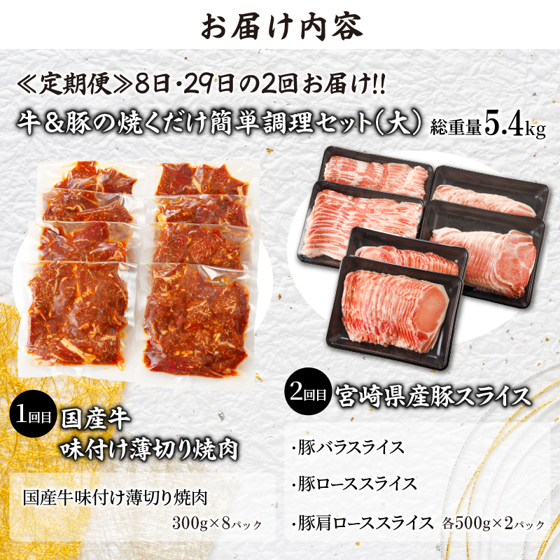 ≪定期便≫＼1か月に2回お届け!!／牛＆豚の焼くだけ簡単調理セット(大)【総重量5.4kg】_T030-041【肉 牛 牛肉 おかず 国産 人気 ギフト 食品 お肉 焼き肉 BBQ しゃぶしゃぶ お土