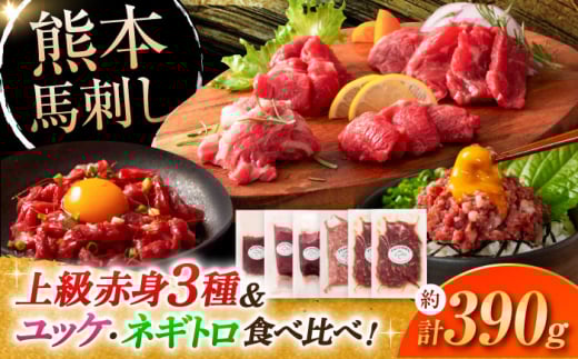 「本場・熊本の味」 上級赤身3種とユッケネギトロの詰め合わせ 3892 / 肉 馬肉 ネギトロ 馬刺し ユッケ 赤身 バサシ たれ付き ロース ランプ 特産品 熊本県 菊陽町【株式会社フジチク】 [BHAD021]