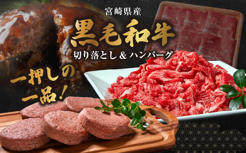 宮崎牛入有田ハンバーグ150g×5個と万能切落し500g 宮崎牛 和牛 黒毛和牛 国産牛 牛肉 ハンバーグ 牛100％ ハンバーグステーキ 切り落とし 切落し 万能切落し 霜降り 赤身 混在 有田牧畜