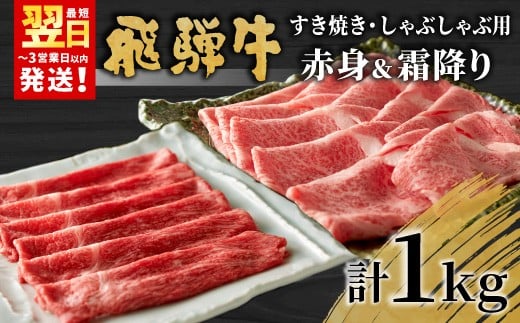 
                  【発送時期が選べる】 飛騨牛 赤身＆霜降り2種セット (すきしゃぶ用) 計1kg もも カタ ロース カタロース 肩ロース 牛肉 和牛 肉 すき焼き しゃぶしゃぶ 東白川村 岐阜 霜降り 赤身 鍋 養老ミート
                