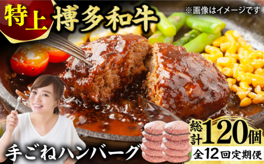 【12回定期便】お肉屋さんの手ごね 特上 ハンバーグ 10個 肉 牛肉 博多和牛 黒毛和牛 国産 お惣菜 福岡 冷凍 広川町 / 株式会社MEAT PLUS [AFBO058]