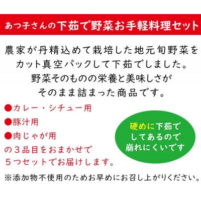 ふるさと納税 長崎県 雲仙ブランド認定商品 あつ子さんの下茹で野菜お手軽料理 5品目セット |  | 01