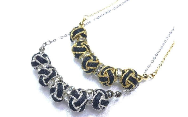 組紐ネックレスミニ小田巻5個黒金【hrkz0023-1】