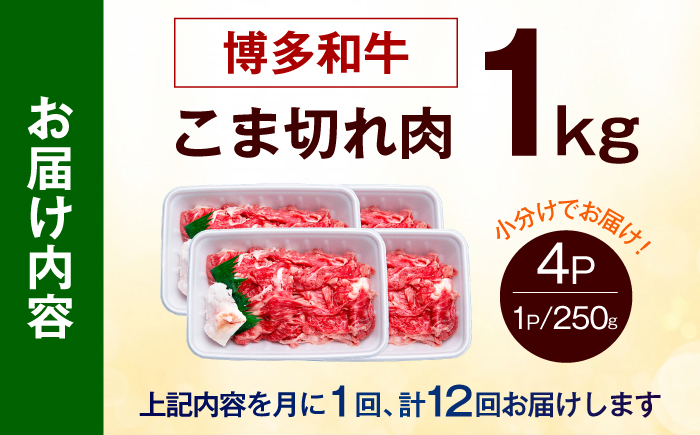 【全12回定期便】博多和牛 こま切れ 1kg （250g×4）《築上町》【肉のくまもと屋】 小分け 小間切れ [ABEZ004]
