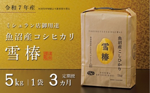 
                  【定期便 3ヶ月】【令和7年産】魚沼産コシヒカリ 雪椿 5kg(5kg×1袋) × 3回 特別栽培米
                