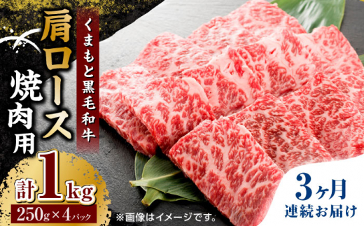 
【3回定期便】くまもと黒毛和牛 焼肉用 肩ロース 1000g（250g×4pc）【馬刺しの郷 民守】 熊本県産 九州産 和牛 お肉 肉 バラ 黒毛和牛 [ZBL065]
