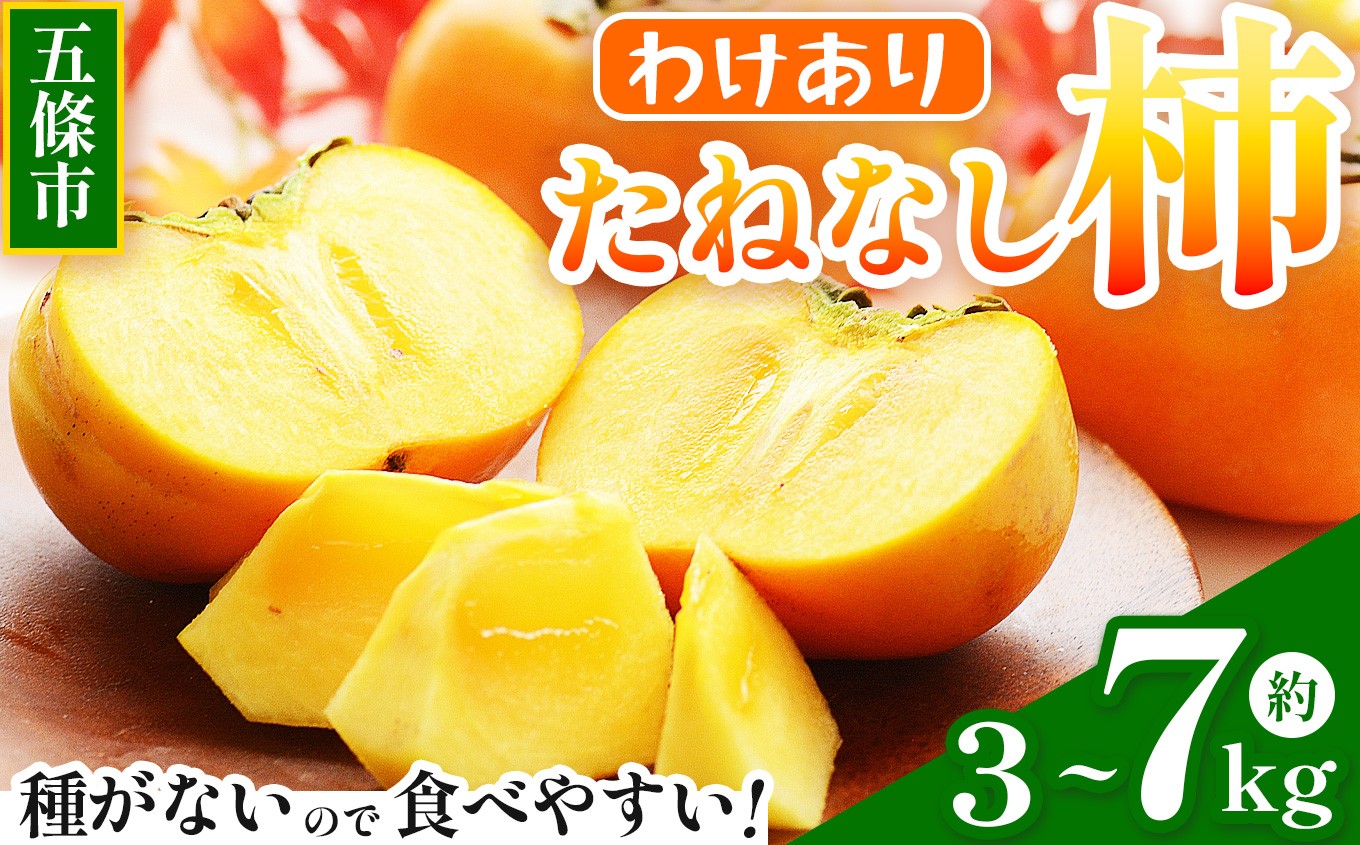 
            わけあり たねなし柿 約3kg 約7kg | フルーツ くだもの 果物 柿 かき たねなし わけあり自宅用 家庭用 デザート 人気 国産 産地直送 奈良県 五條市
          